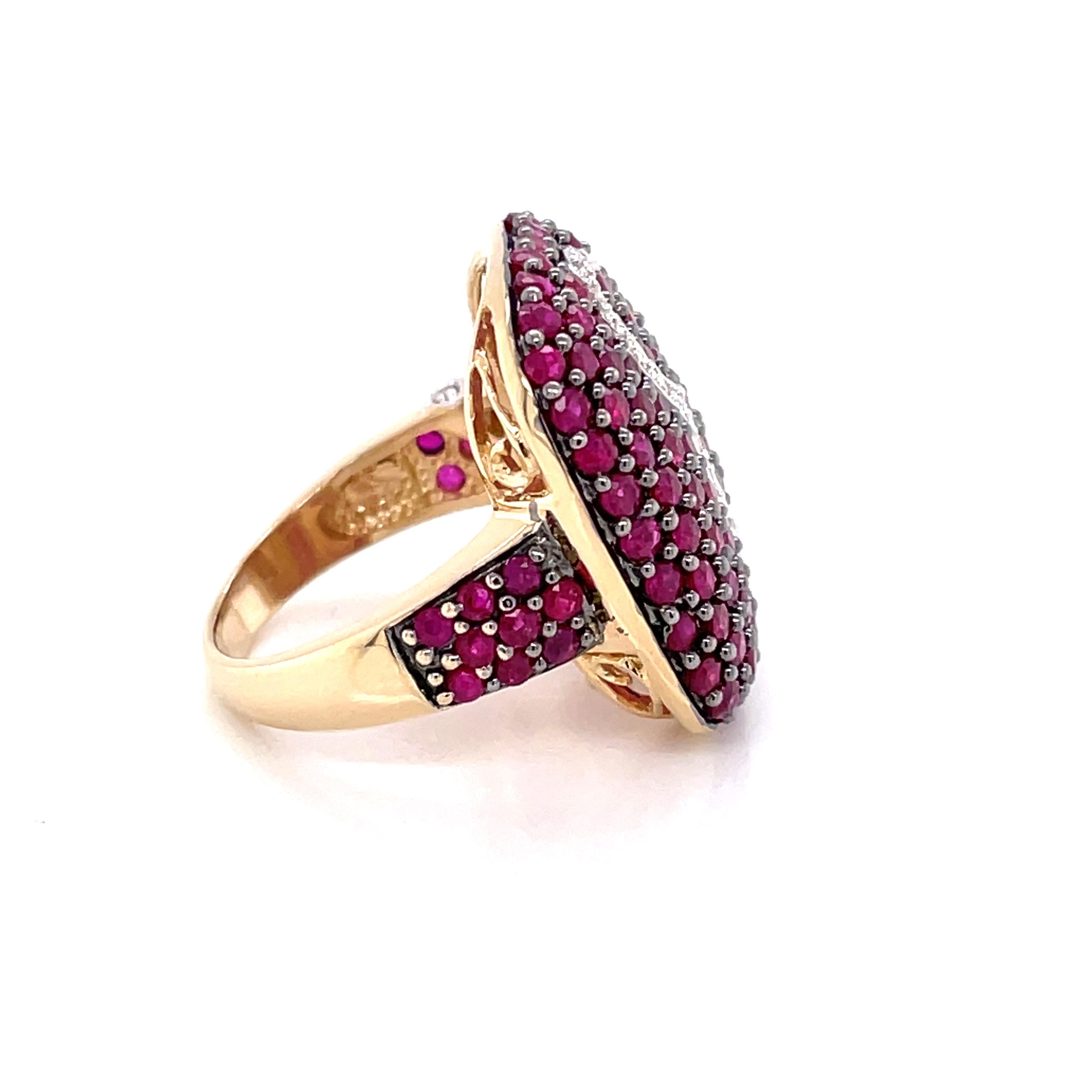 Ruby Diamond Pave Square Dome 14K Yellow Gold Cocktail Ring 2