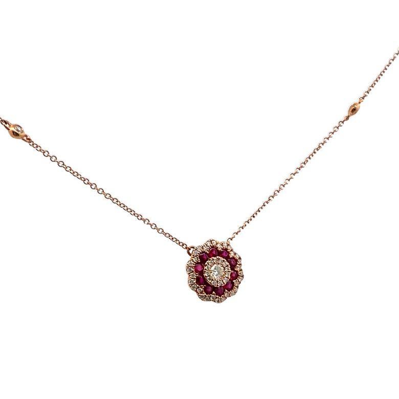 Modern Ruby Diamond Pendant .35ct Ruby .50ct 14k Rose Gold For Sale