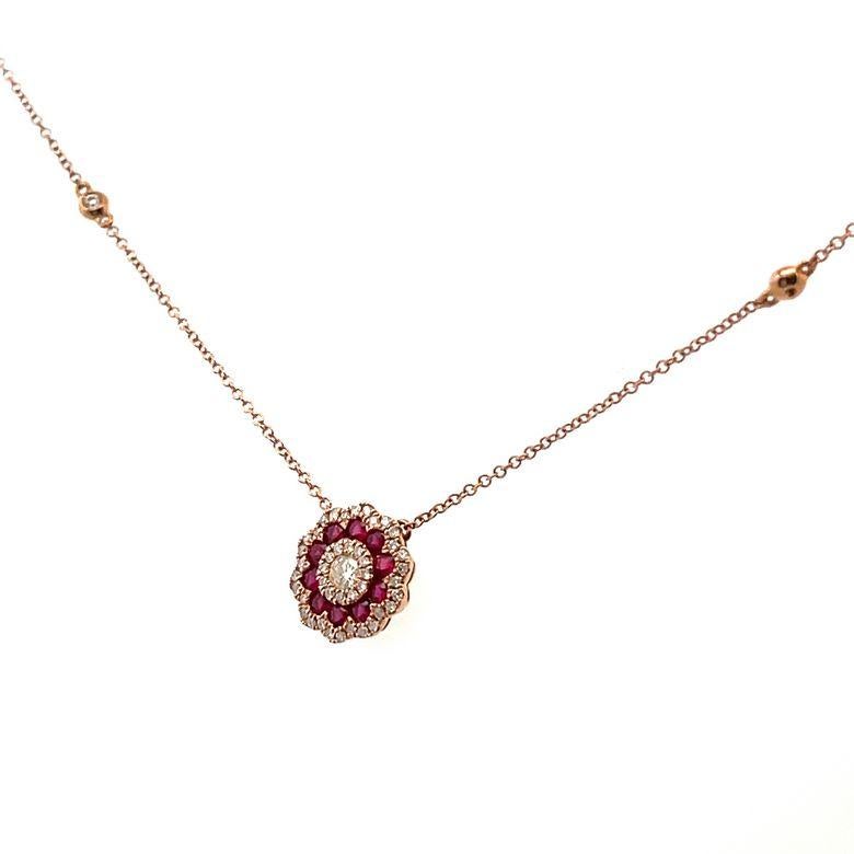 Brilliant Cut Ruby Diamond Pendant .35ct Ruby .50ct 14k Rose Gold For Sale
