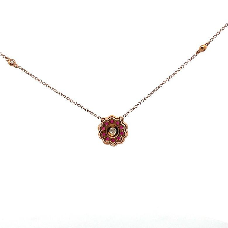 Ruby Diamond Pendant .35ct Ruby .50ct 14k Rose Gold In New Condition For Sale In New York, NY