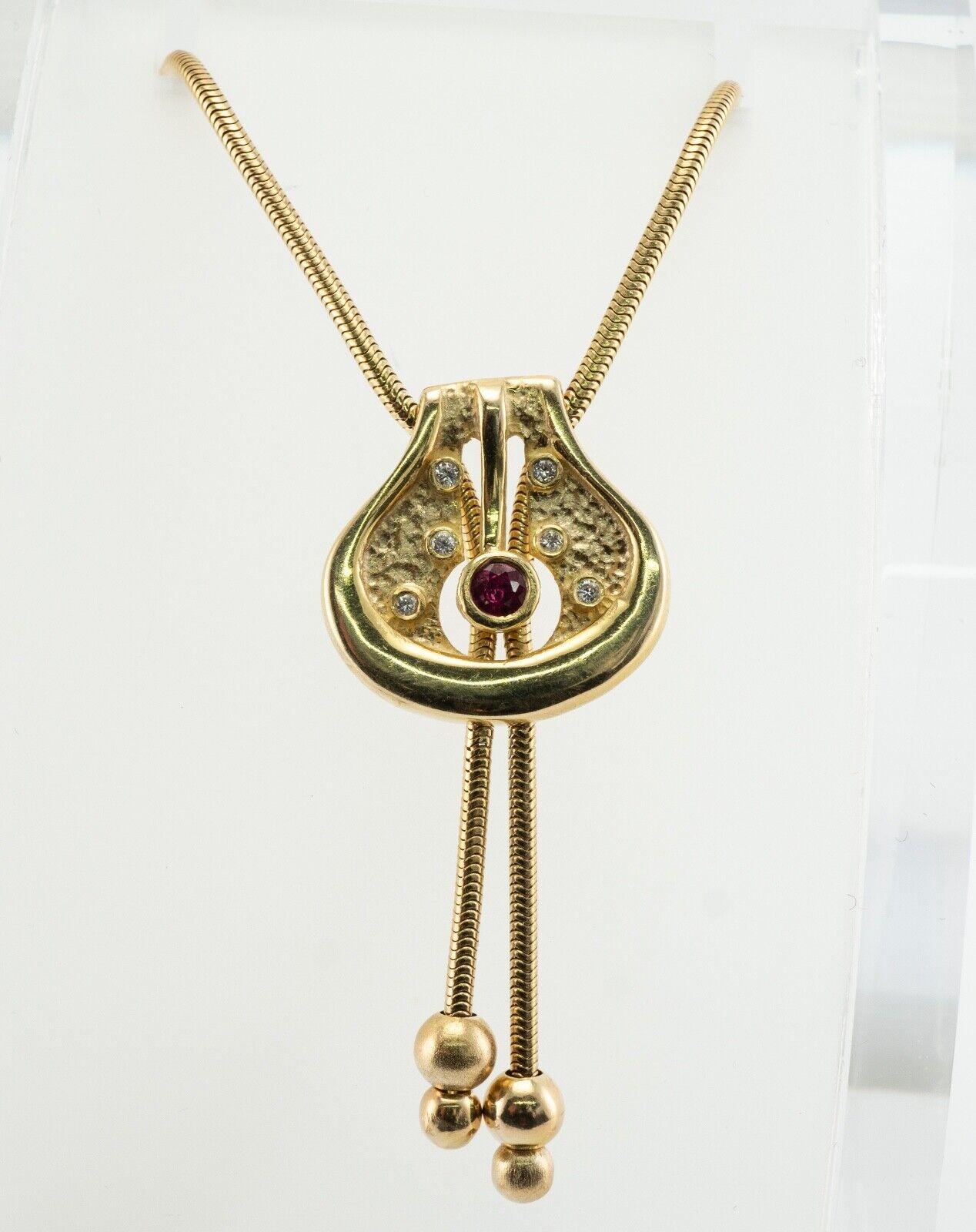 Ruby Diamond Pendant Necklace 14K Gold Snake Chain For Sale 6