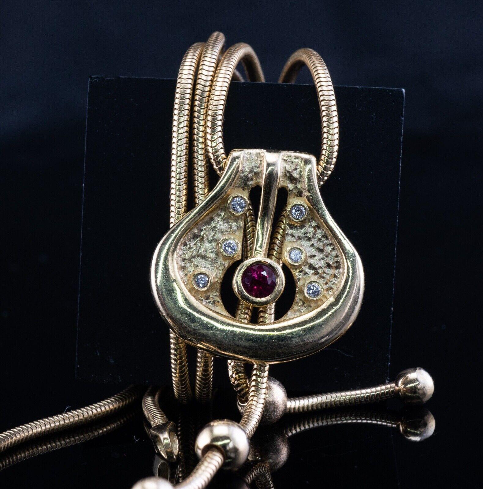 Ruby Diamond Pendant Necklace 14K Gold Snake Chain In Good Condition For Sale In East Brunswick, NJ