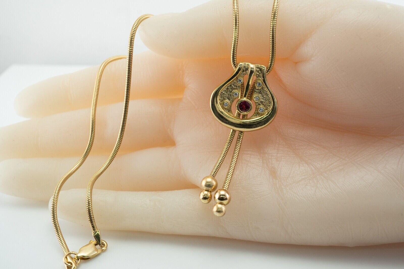 Women's Ruby Diamond Pendant Necklace 14K Gold Snake Chain For Sale