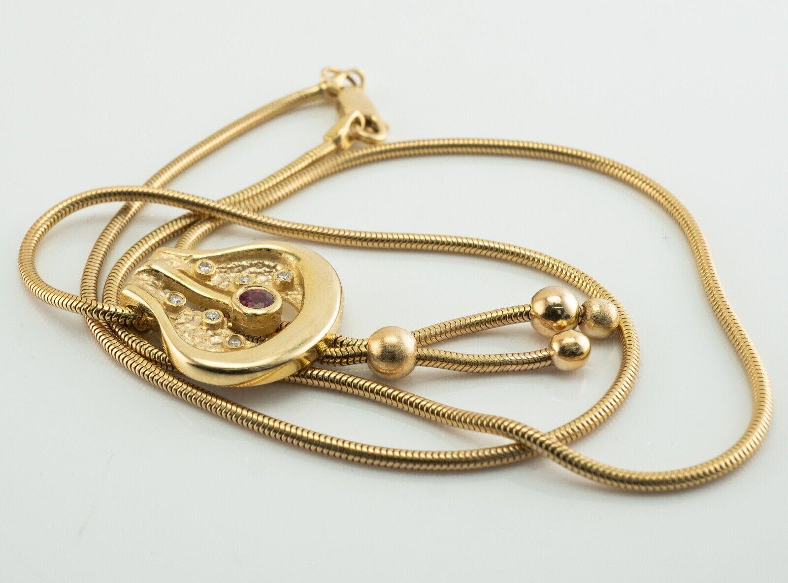 Rubin-Diamant-Anhänger-Halskette 14K Gold Schlangenkette im Angebot 2