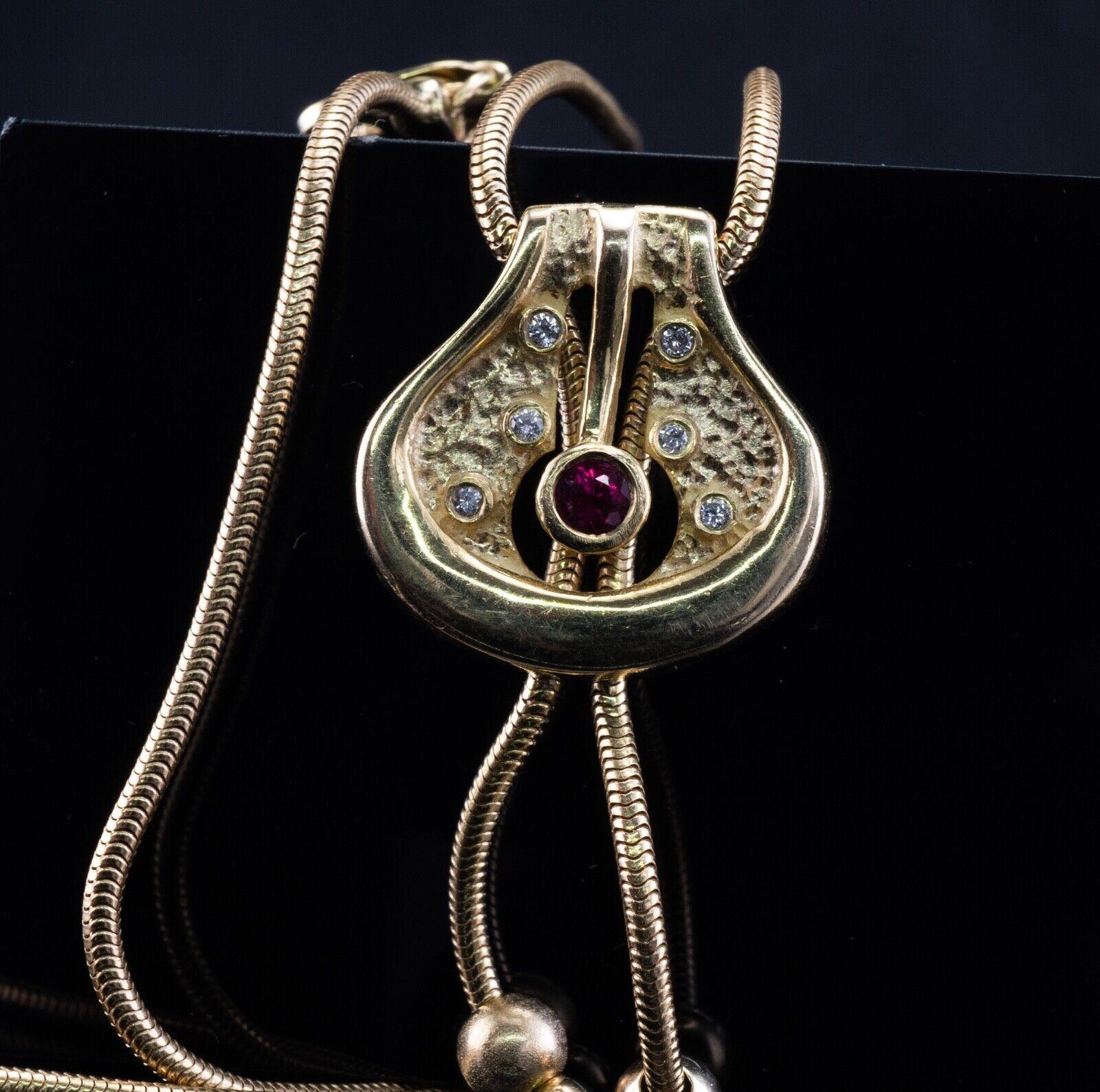 Rubin-Diamant-Anhänger-Halskette 14K Gold Schlangenkette im Angebot 3