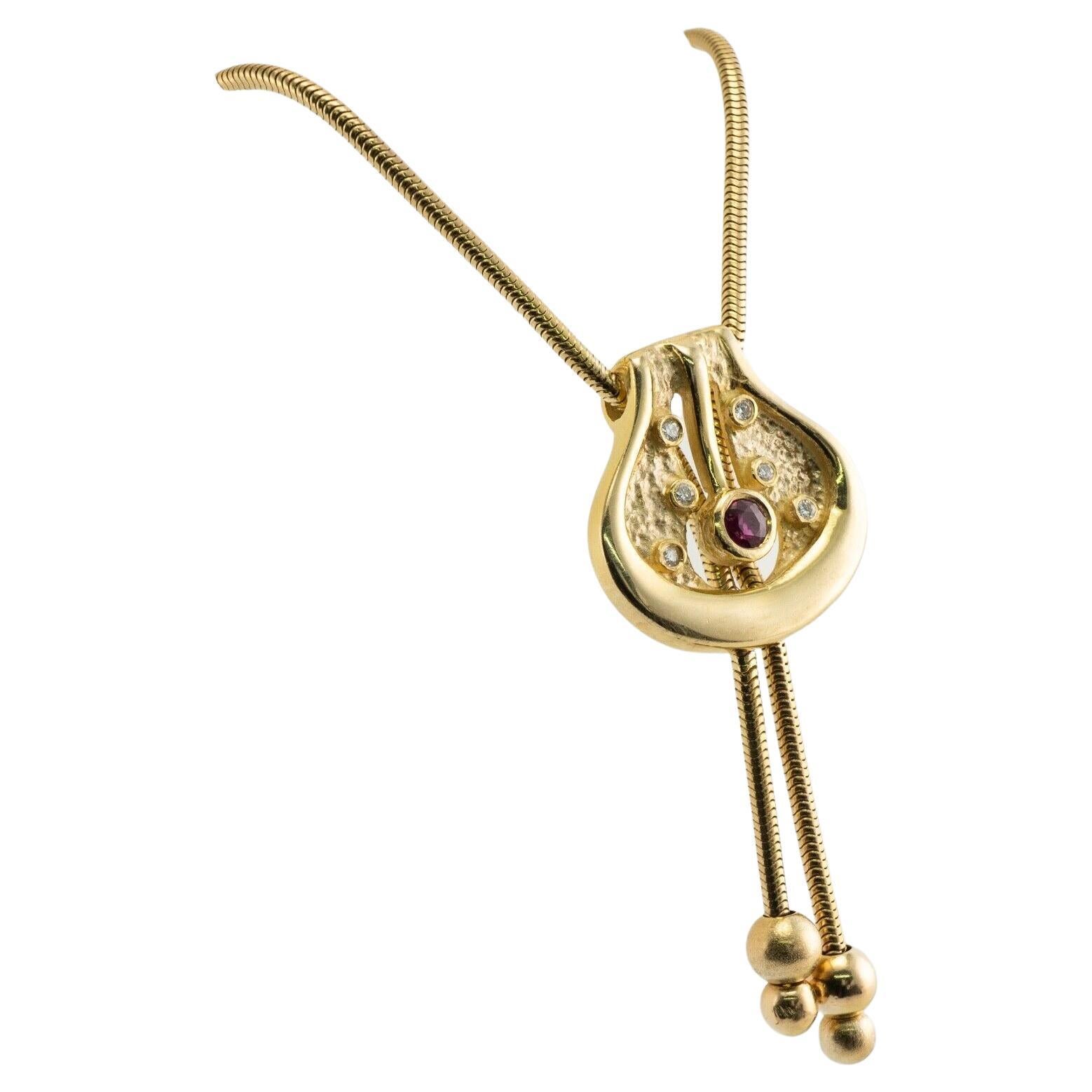 Rubin-Diamant-Anhänger-Halskette 14K Gold Schlangenkette im Angebot
