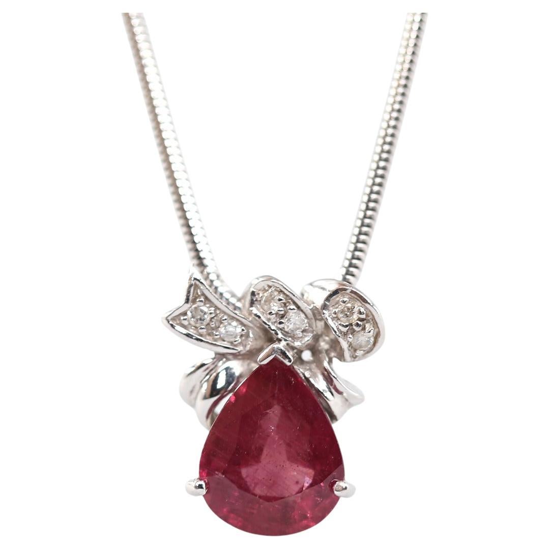 Ruby Diamond Pendant Necklace 18K White Gold, 2000