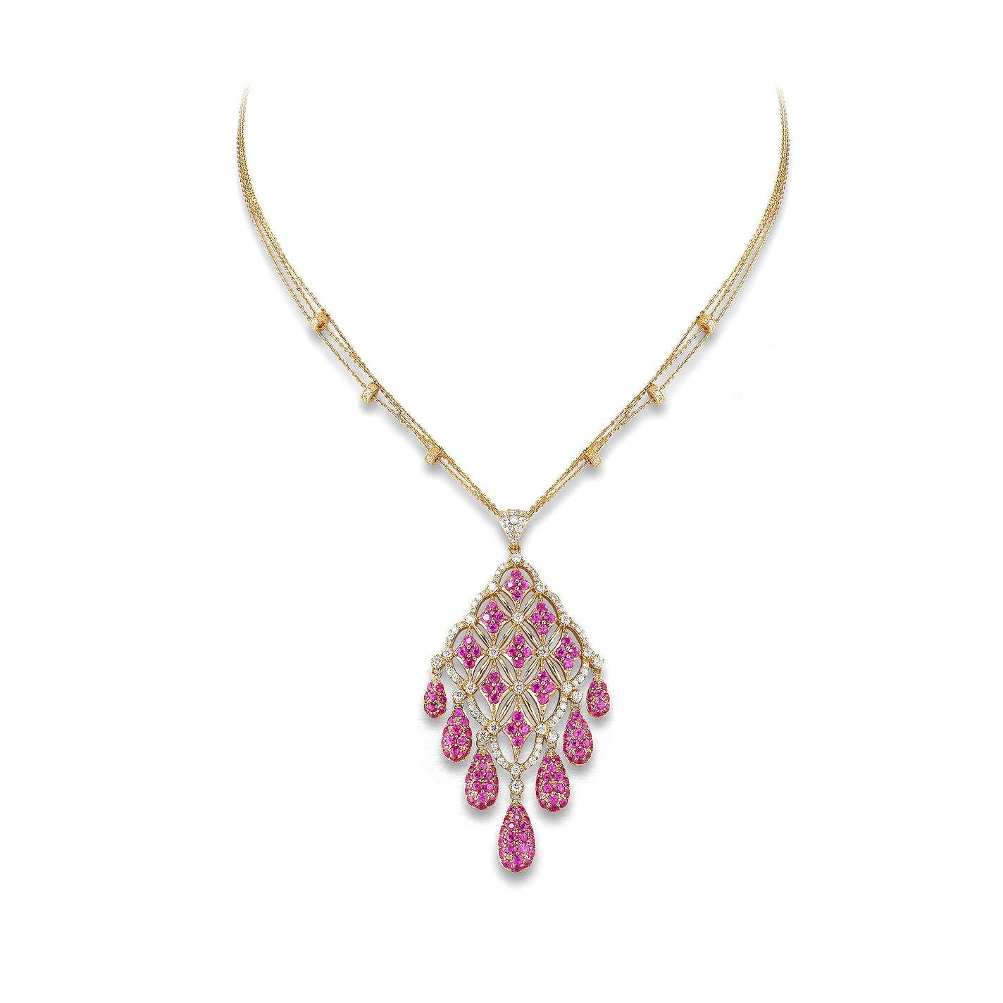 Contemporary Ruby & Diamond Pendant Necklace For Sale