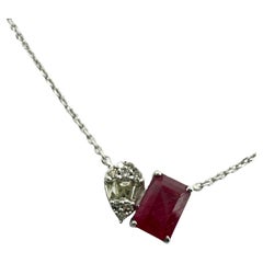 Ruby & Diamond pendant necklace moi et toi necklace 14KT gold