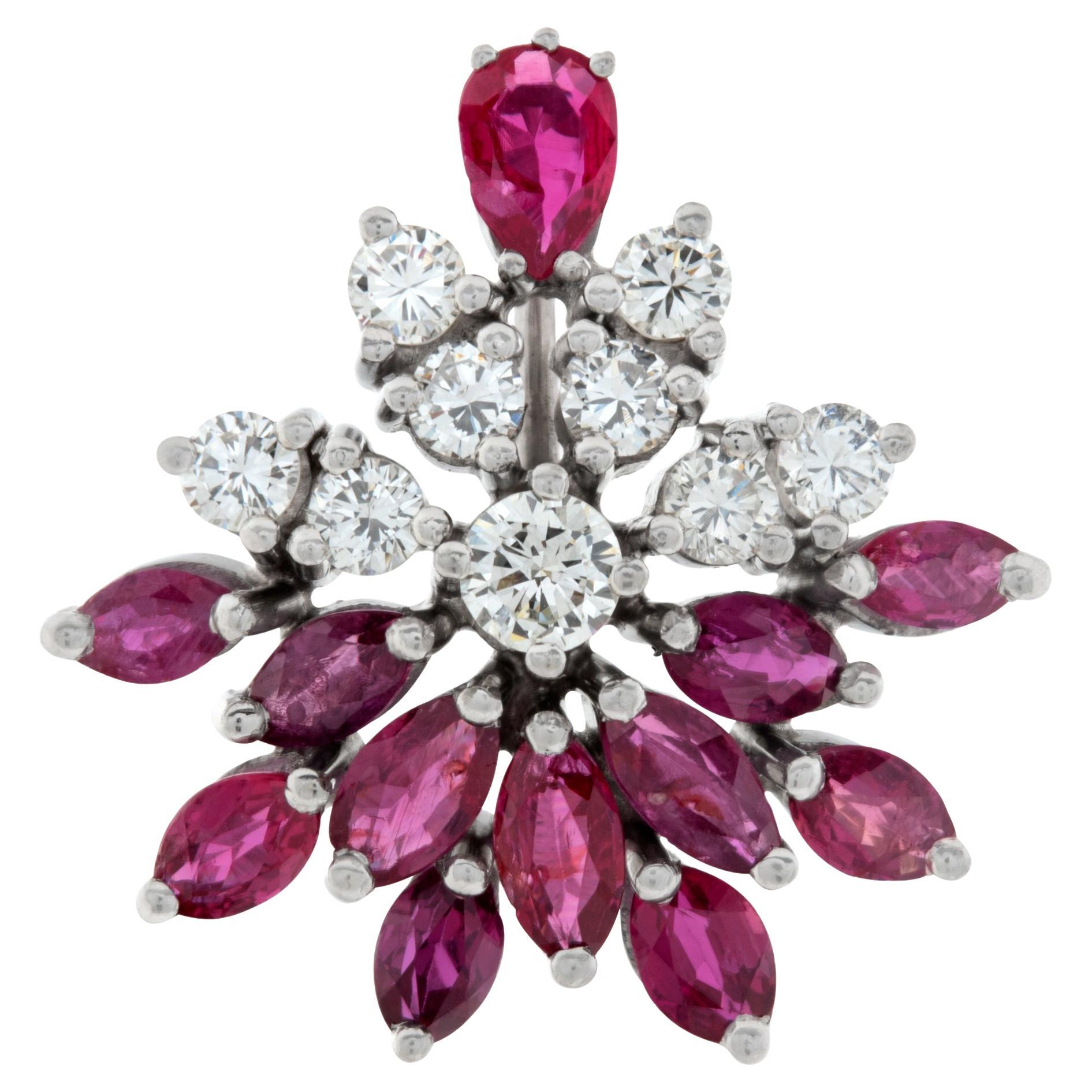 Ruby & Diamond Pendant W/ 1 Carat in Diamonds and Marquise Rubies For Sale