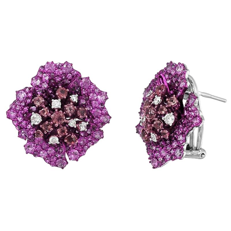 Ruby Diamond Pink Sapphire Precious White Gold Earrings For Sale