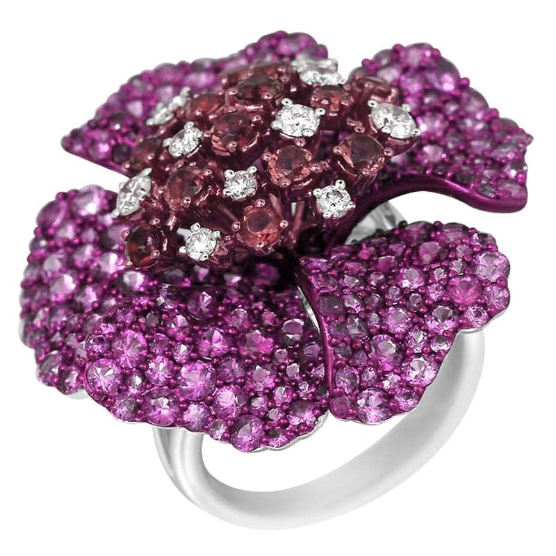 Ruby Diamond Pink Sapphire Precious White Gold Ring For Sale