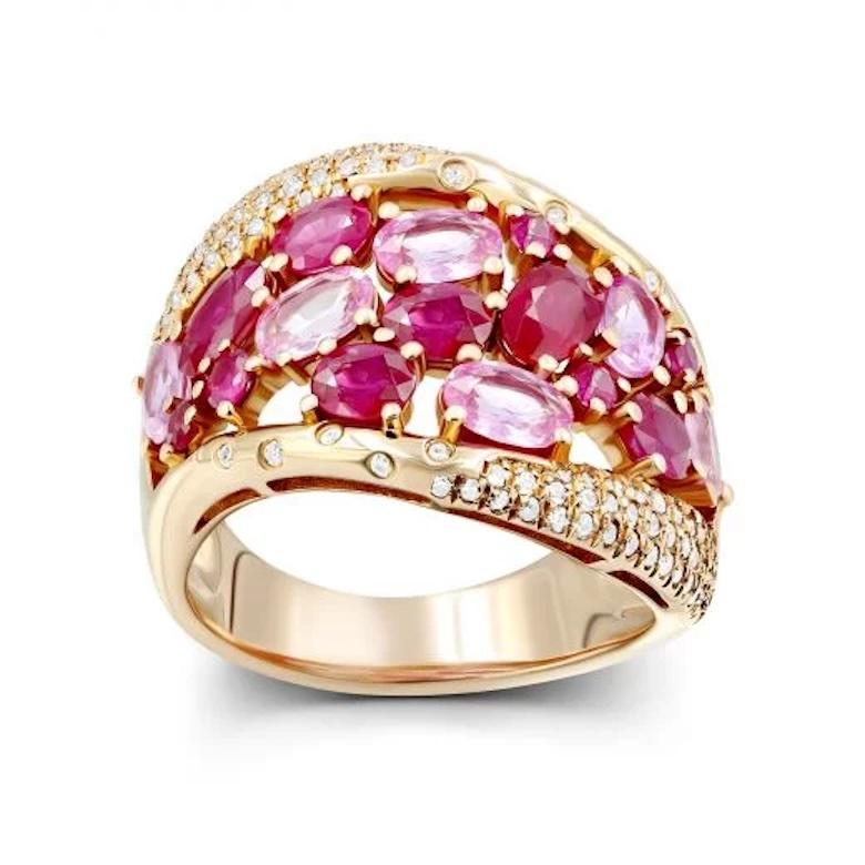 Taille coussin antique Rubis Diamant Saphir rose  Bague exclusive en or rose pour elle en vente