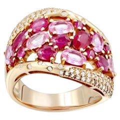 Rubis Diamant Saphir rose  Bague exclusive en or rose pour elle