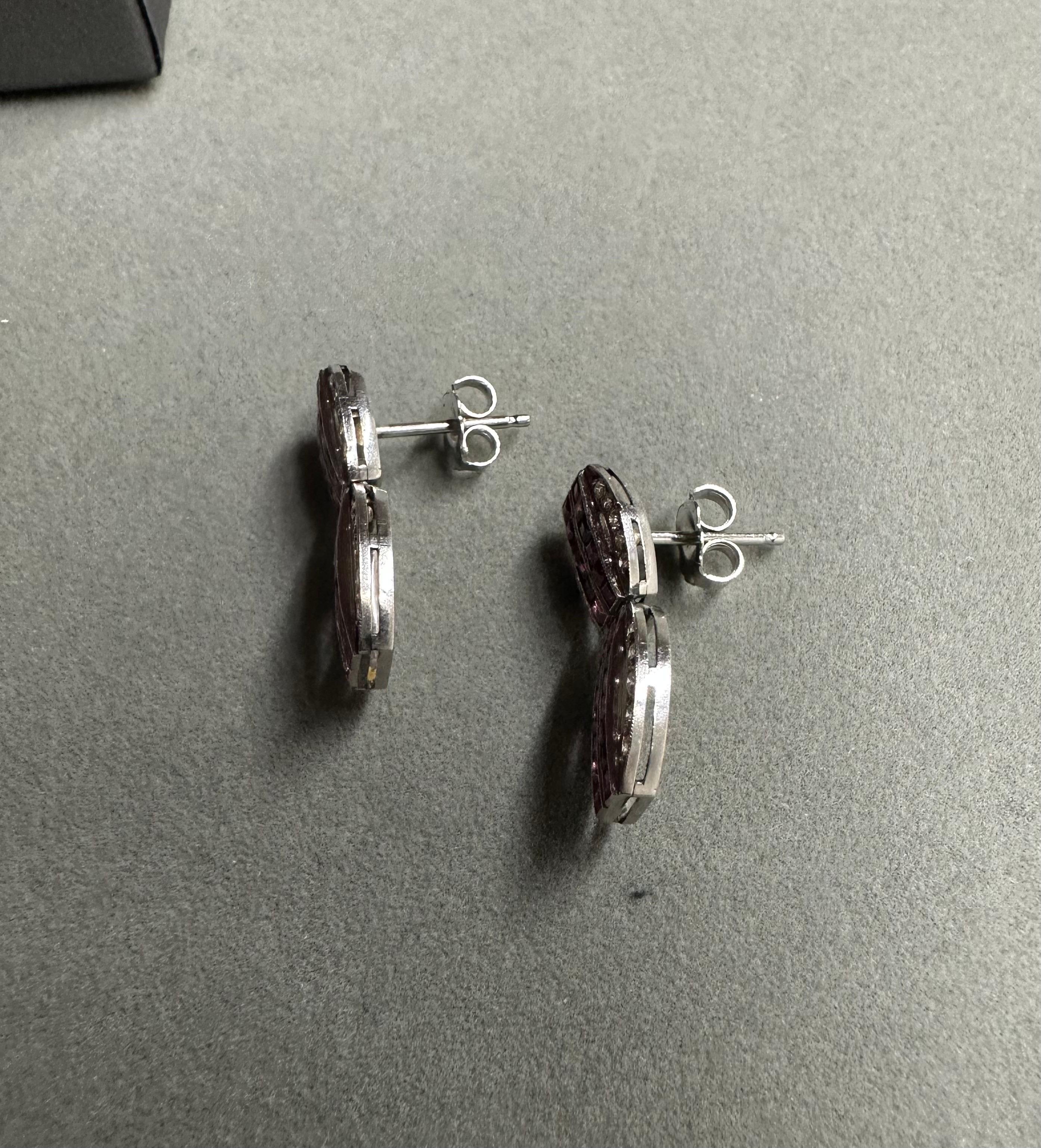 Mindi Mond Ruby Diamond Art Deco Platinum Drop Earrings  In Good Condition For Sale In New York, NY