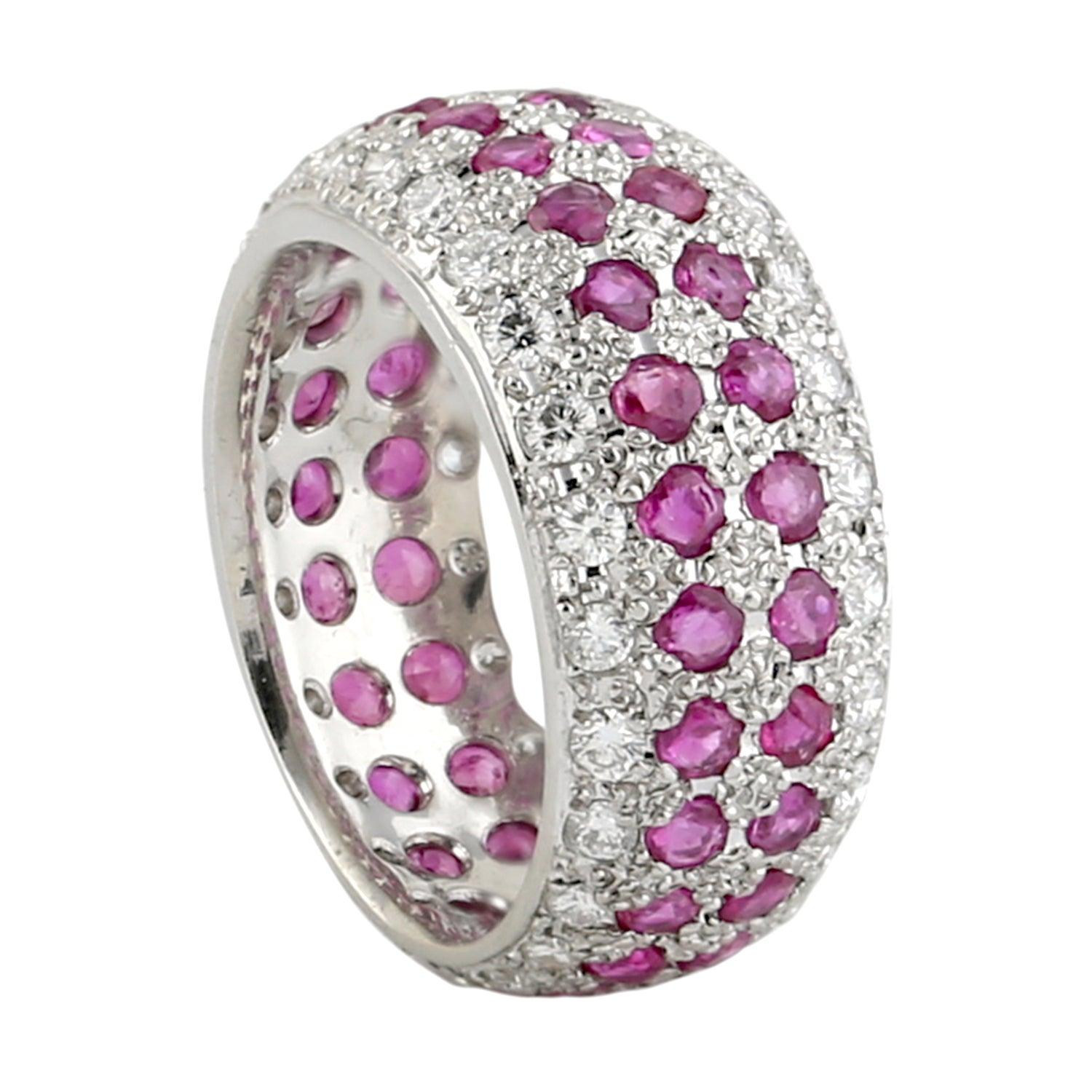 For Sale:  Ruby Diamond Platinum Band Ring 4
