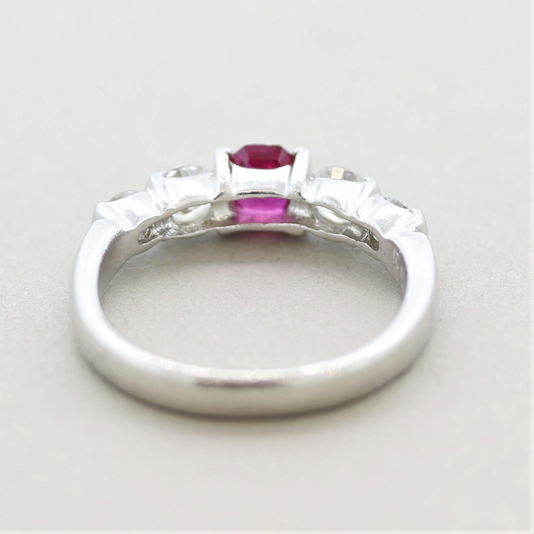 Ruby Diamond Platinum Band Ring In New Condition For Sale In Beverly Hills, CA