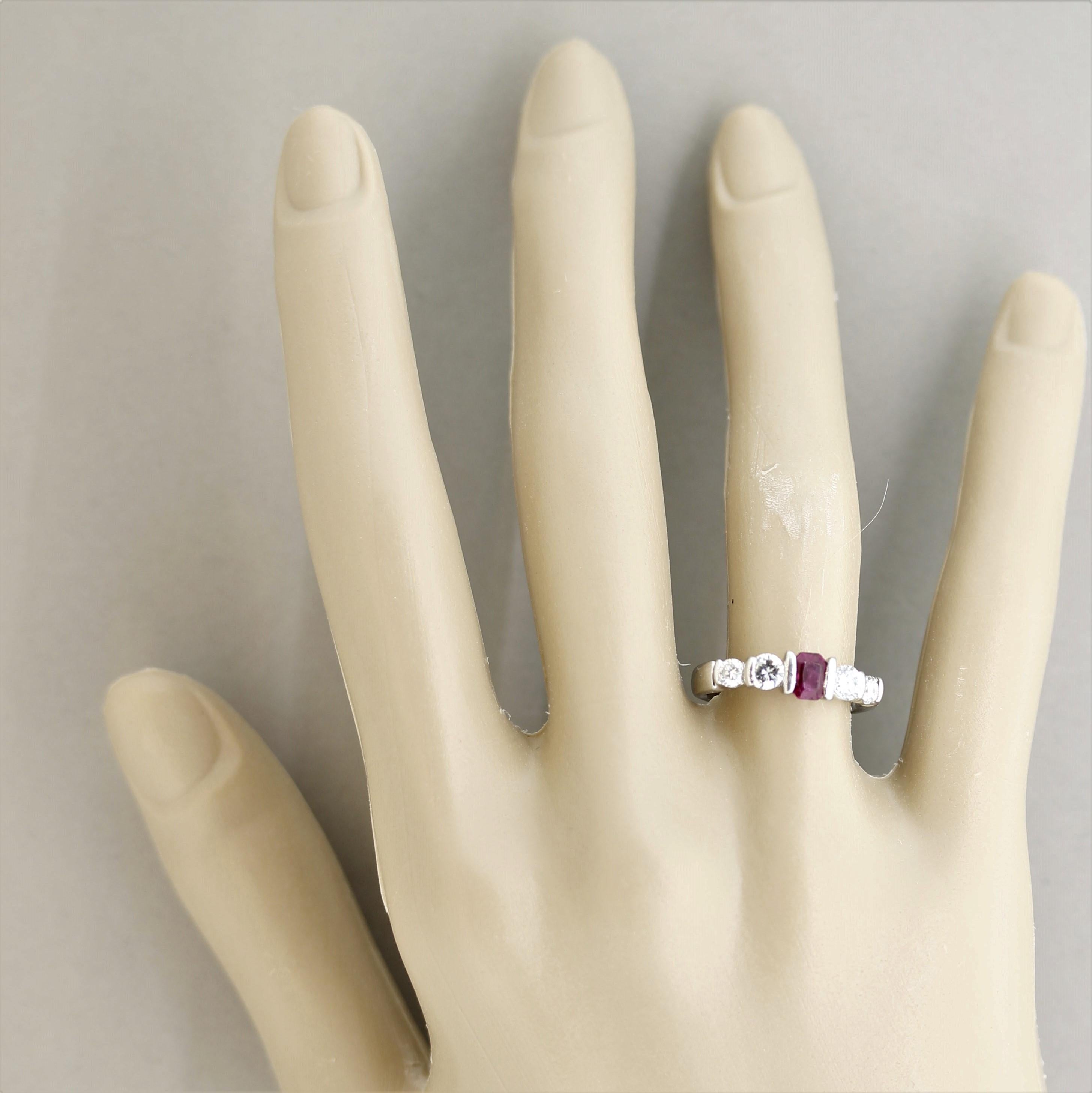 Ruby Diamond Platinum Band Ring For Sale 1