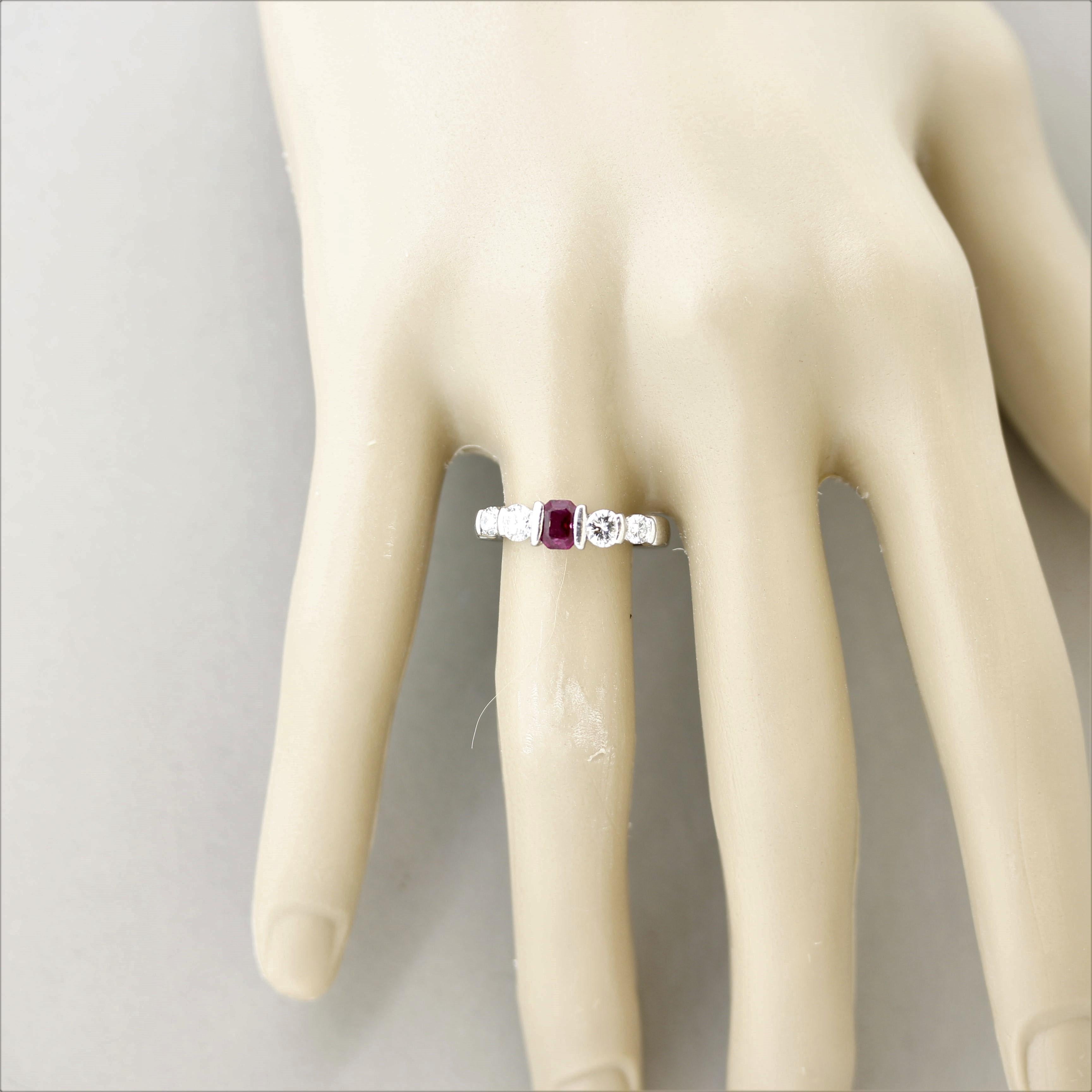 Ruby Diamond Platinum Band Ring For Sale 2