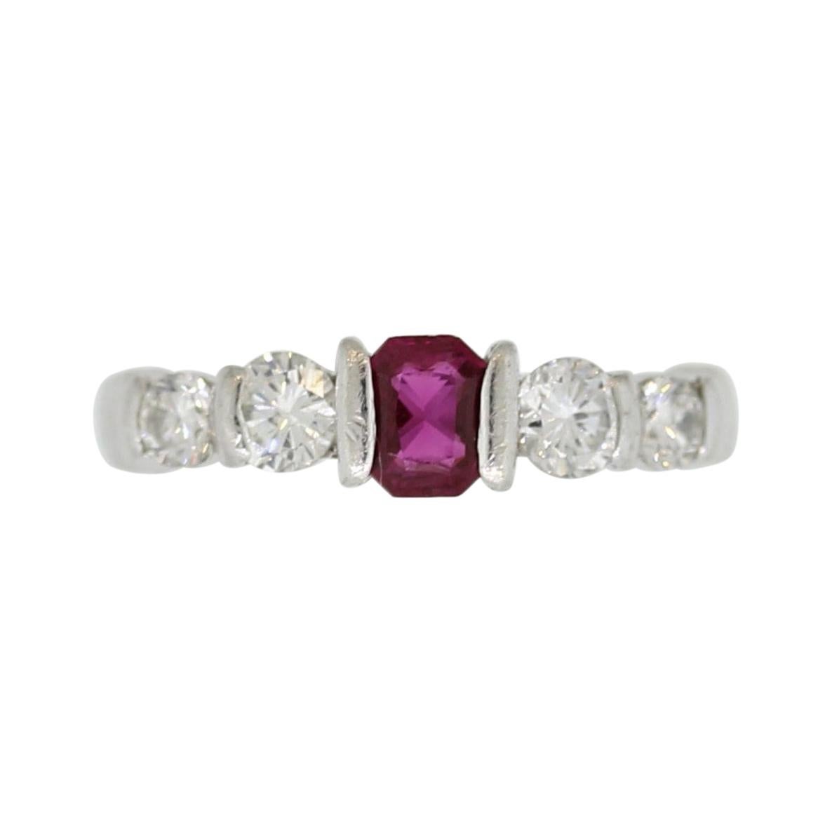Ruby Diamond Platinum Band Ring For Sale