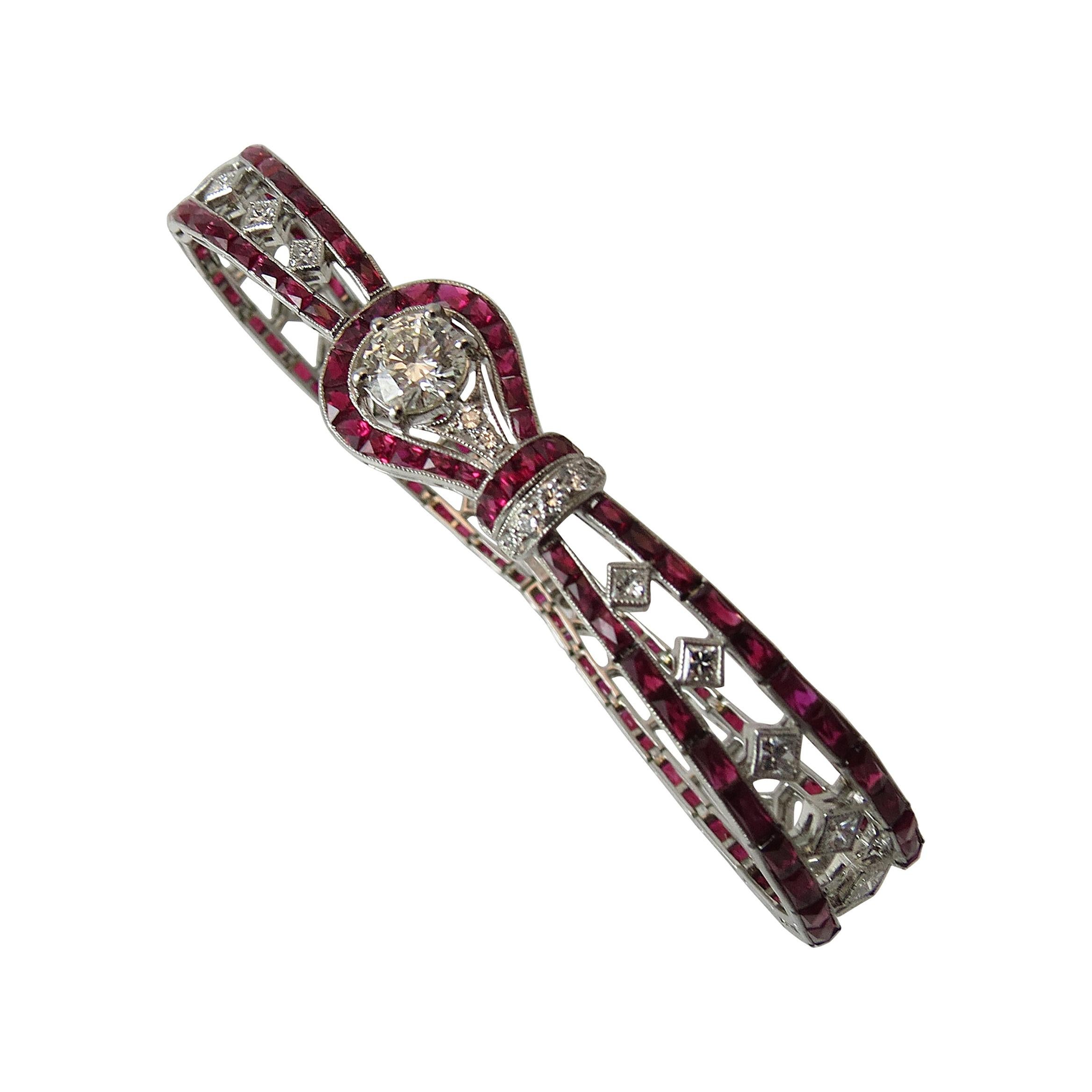 Ruby Diamond Platinum Bracelet For Sale