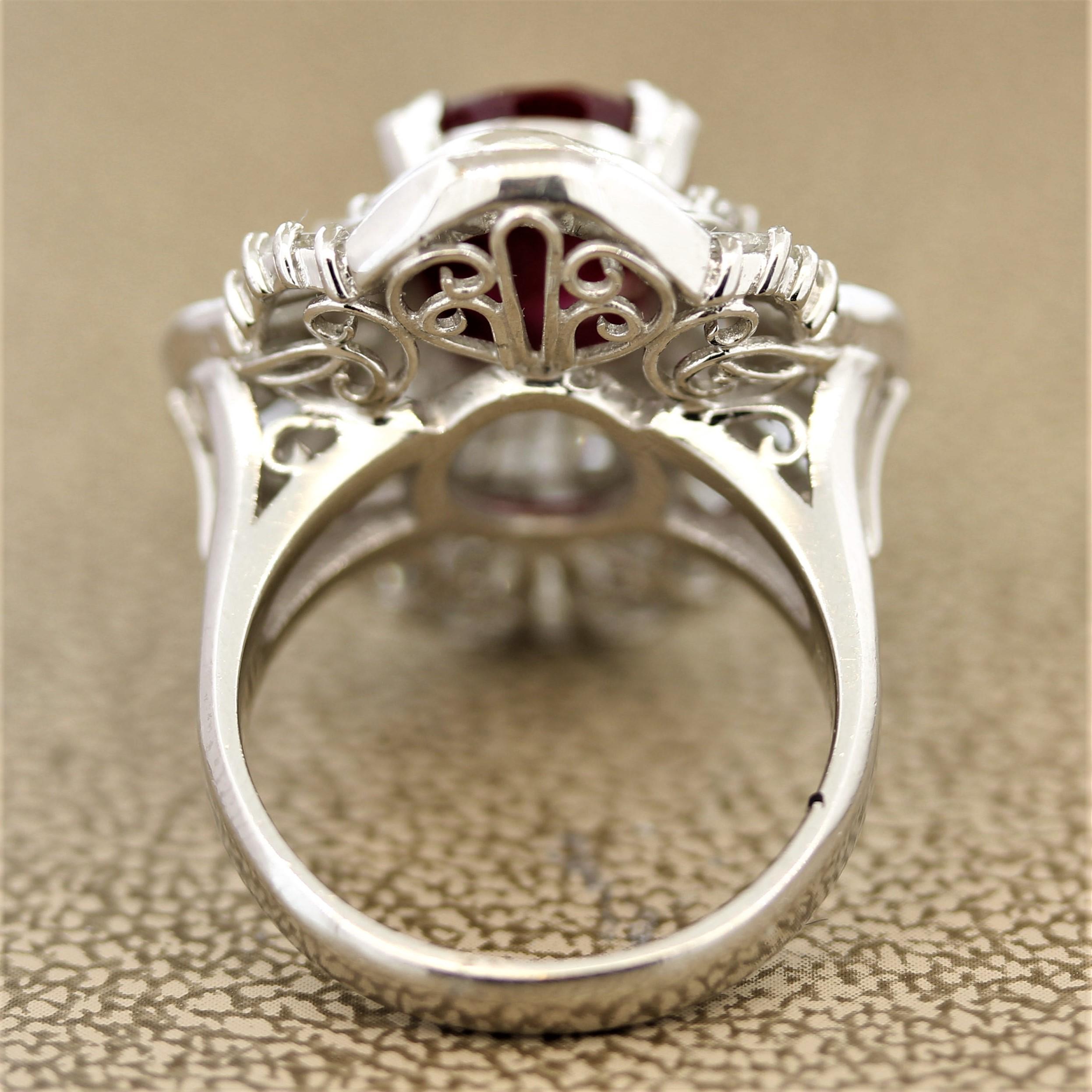 Ruby Diamond Platinum Cocktail Ring In New Condition In Beverly Hills, CA
