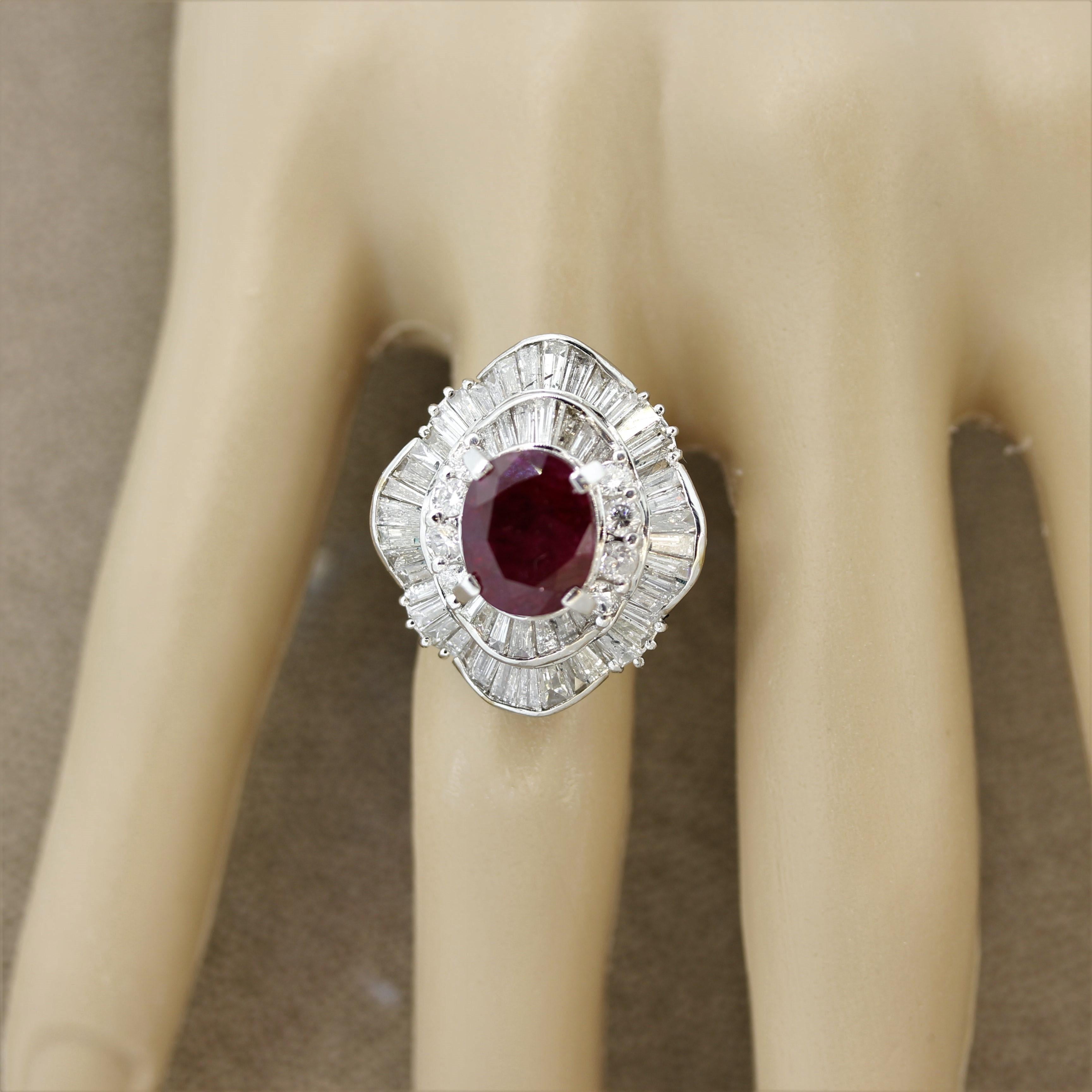 Ruby Diamond Platinum Cocktail Ring 1