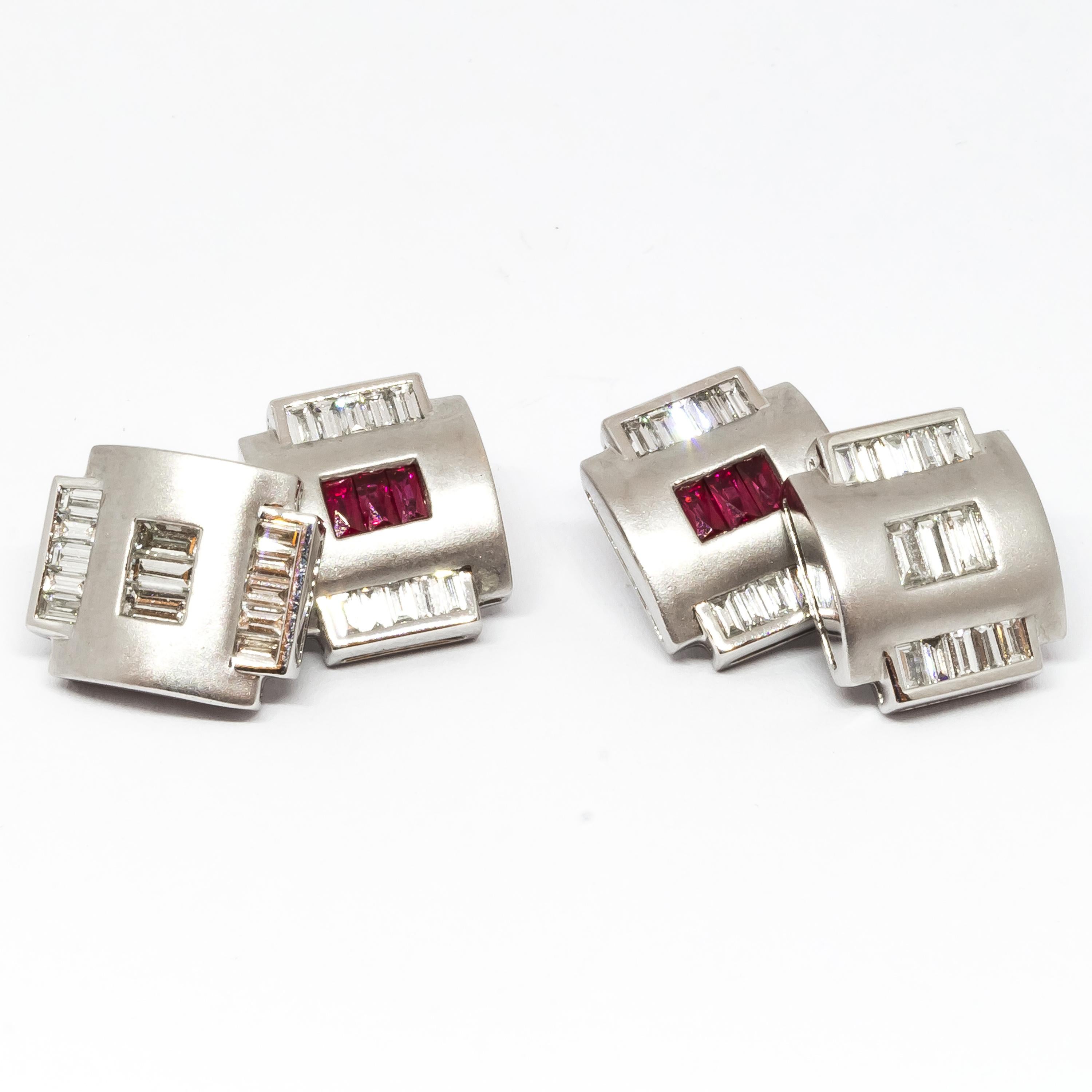 Ruby and Diamond Platinum Cufflinks In Good Condition In London, GB