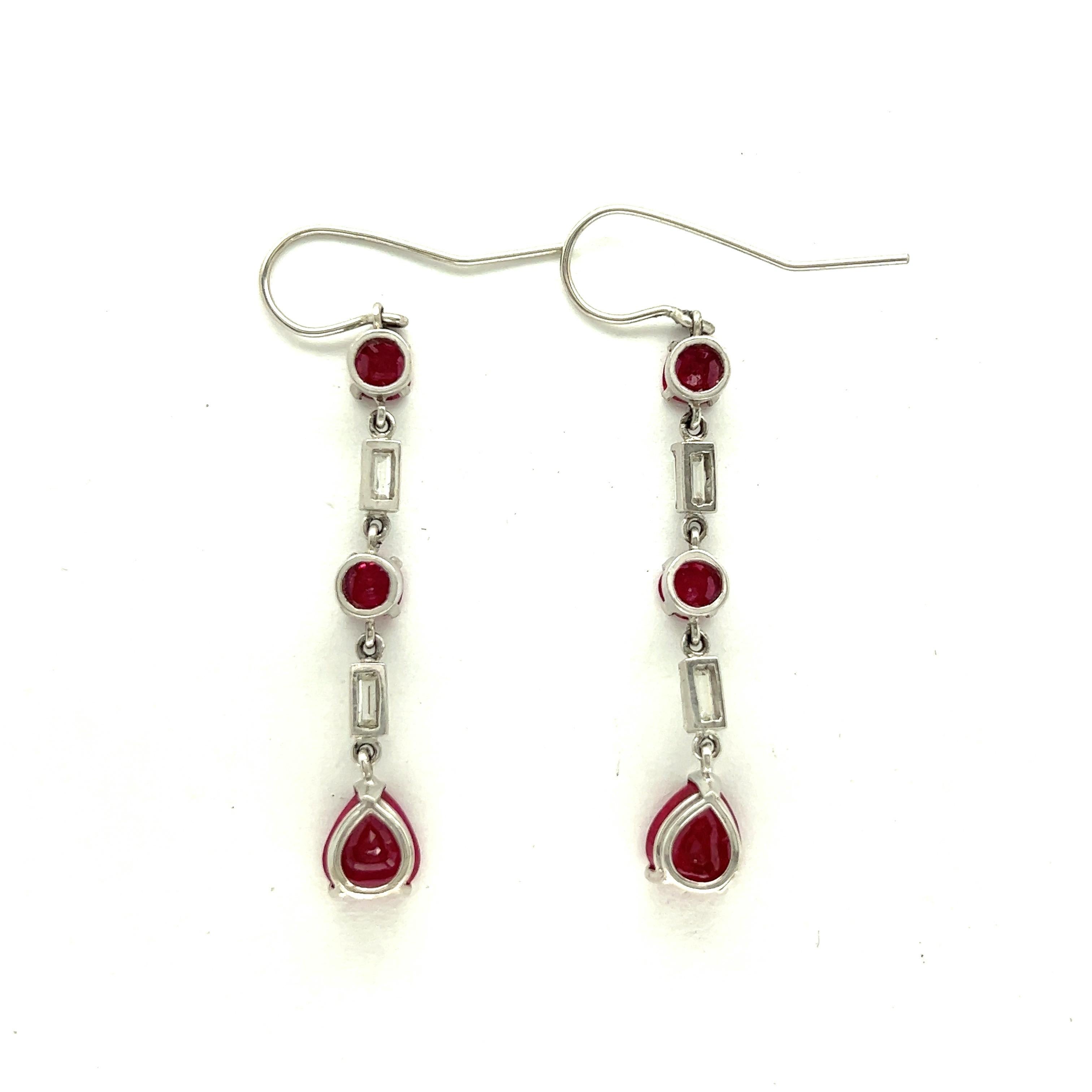 Ruby Diamond Platinum Dangling Hook Earrings For Sale 4