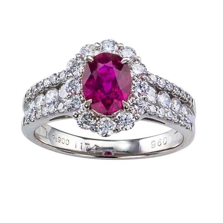 Ruby Diamond Platinum Engagement Ring at 1stDibs