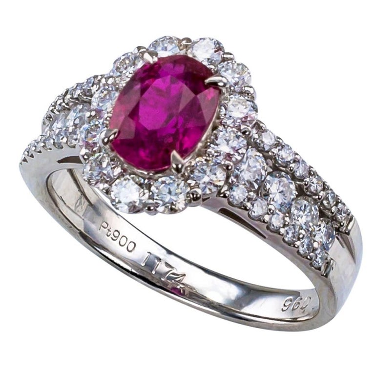 Ruby Diamond Platinum Engagement Ring at 1stDibs