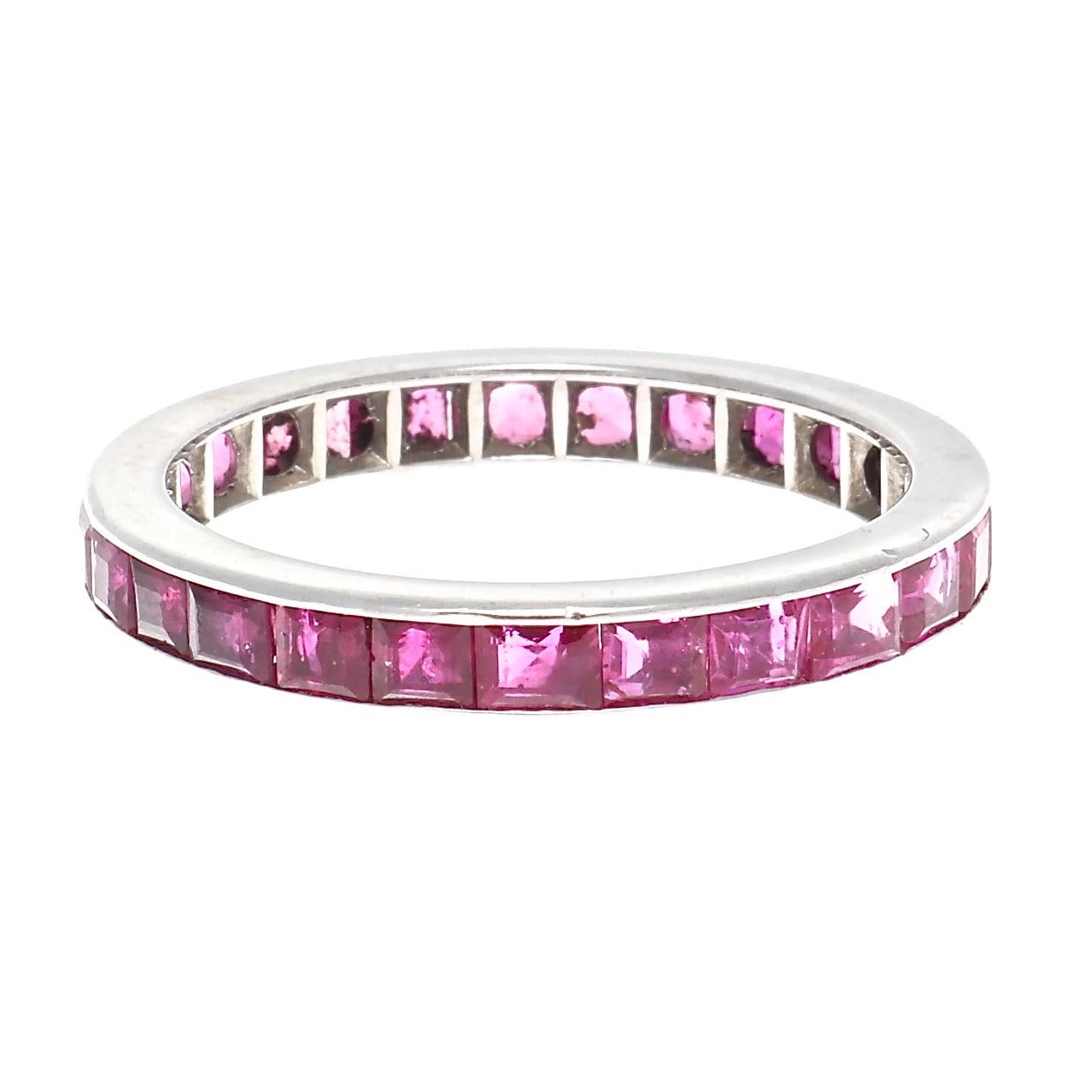 Modern Ruby Diamond Platinum Eternity Ring