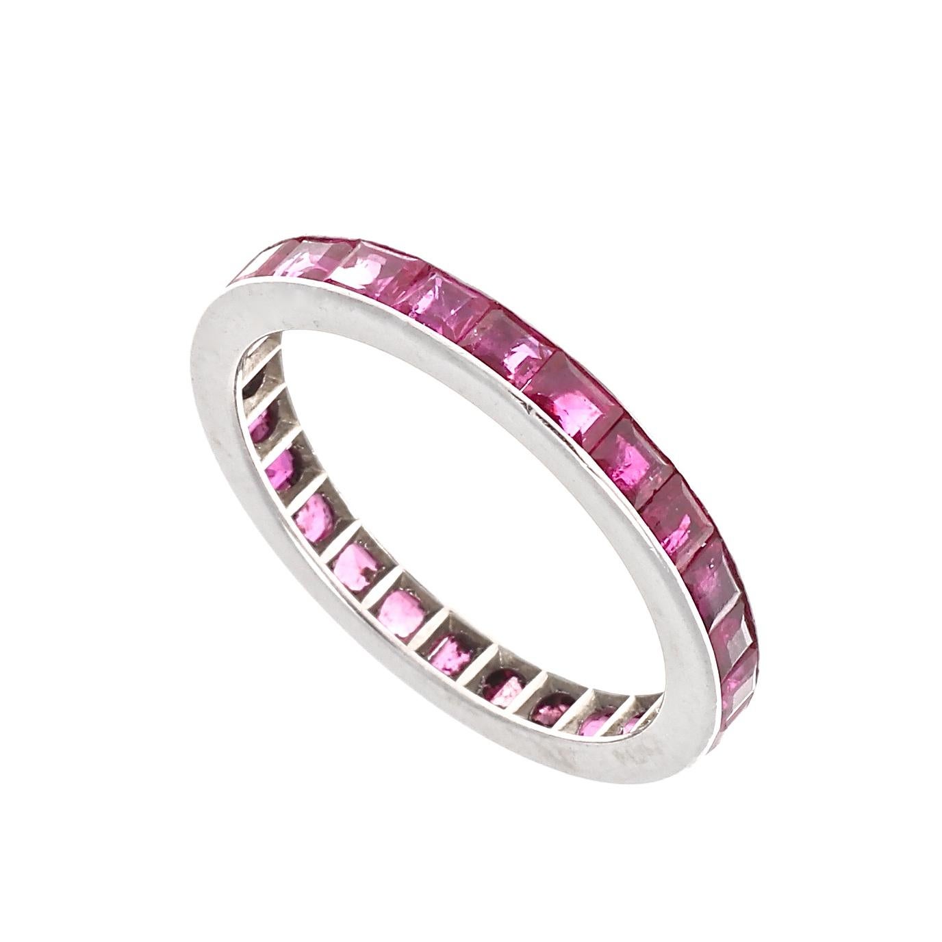 Ruby Diamond Platinum Eternity Ring In Excellent Condition In Beverly Hills, CA