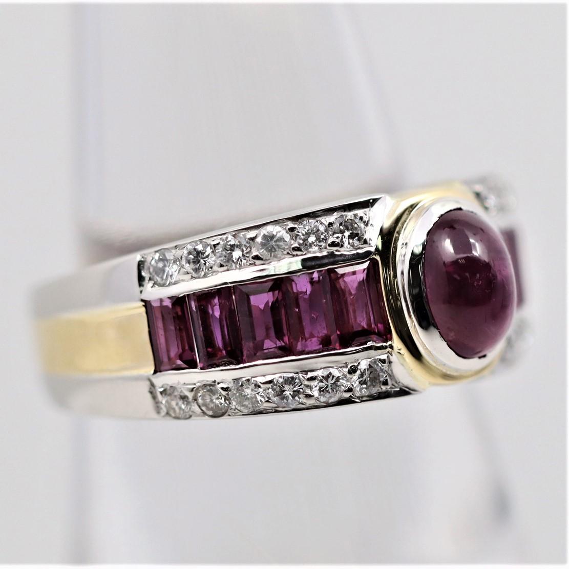 Mixed Cut Ruby Diamond Platinum & Gold Band Ring For Sale