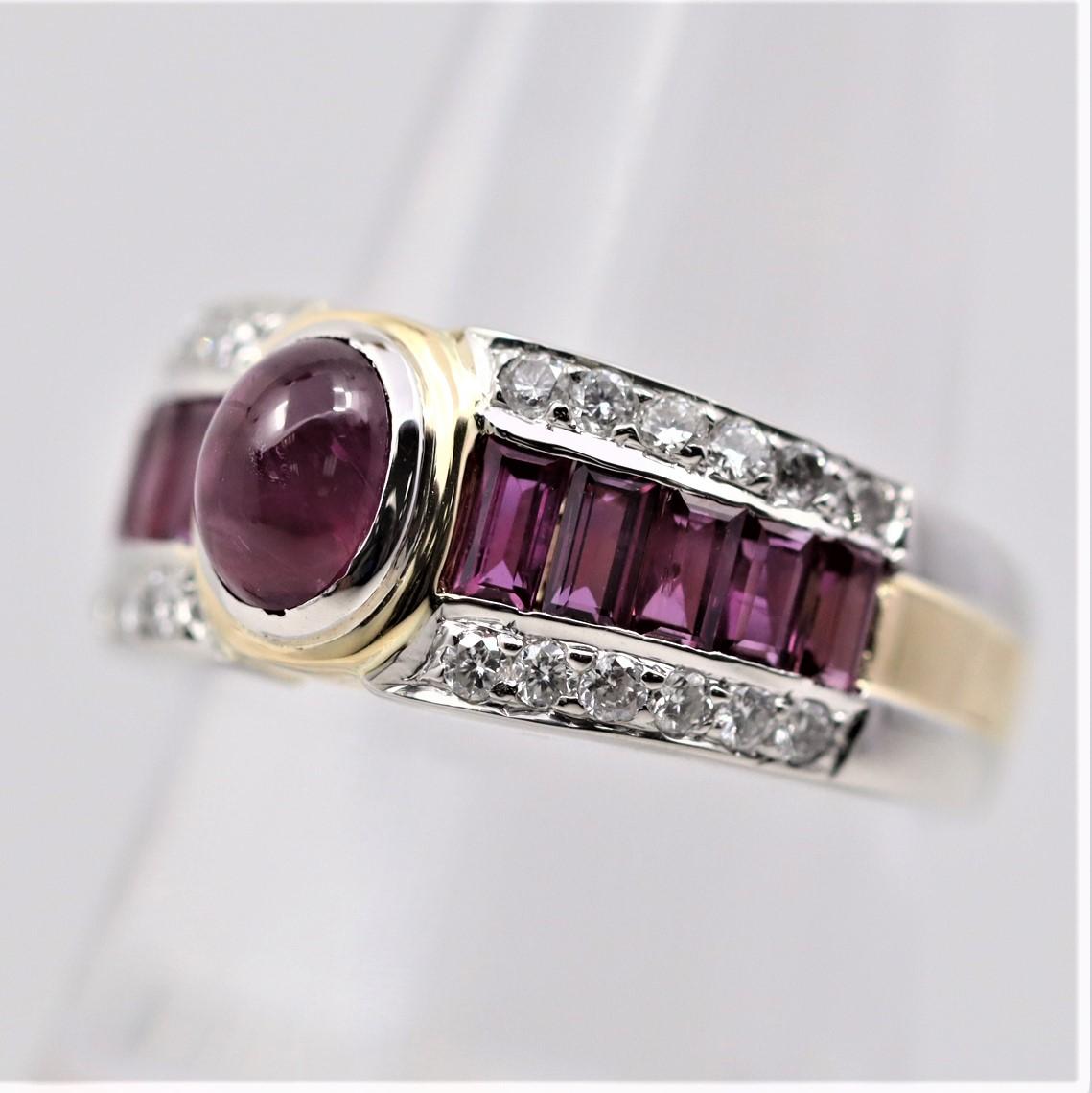 Ruby Diamond Platinum & Gold Band Ring In New Condition For Sale In Beverly Hills, CA