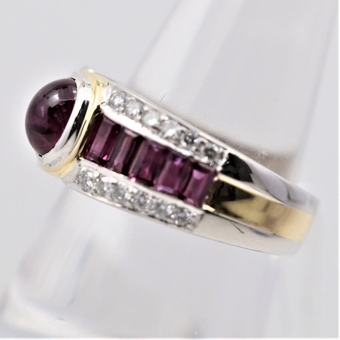 Women's Ruby Diamond Platinum & Gold Band Ring For Sale