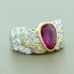 Ruby Diamond Platinum Gold Cocktail Ring