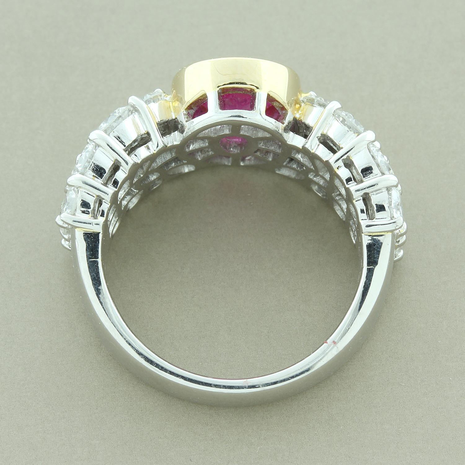 Women's Ruby Diamond Platinum Gold Cocktail Ring For Sale