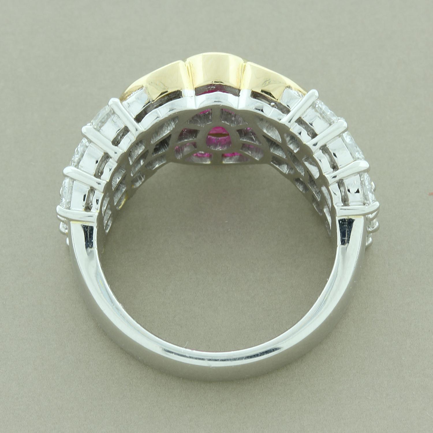 Ruby Diamond Platinum Gold Cocktail Ring For Sale 1
