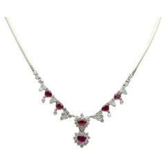 Ruby Diamond Platinum Heart Drop Necklace