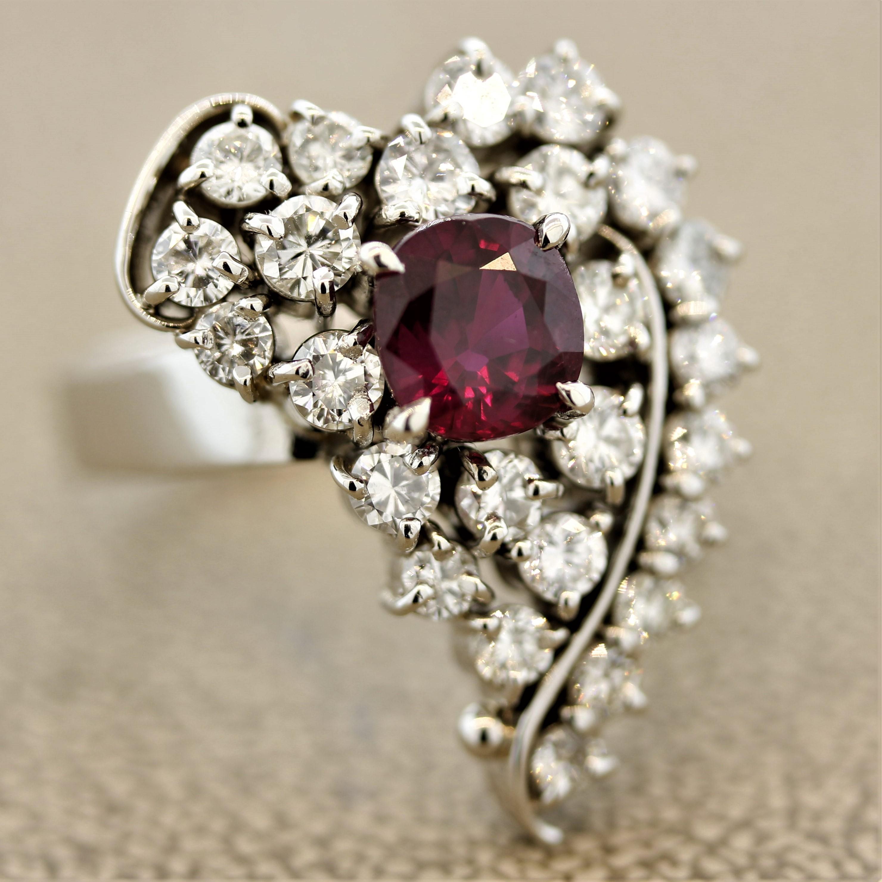 Round Cut Ruby Diamond Platinum Heart Ring For Sale