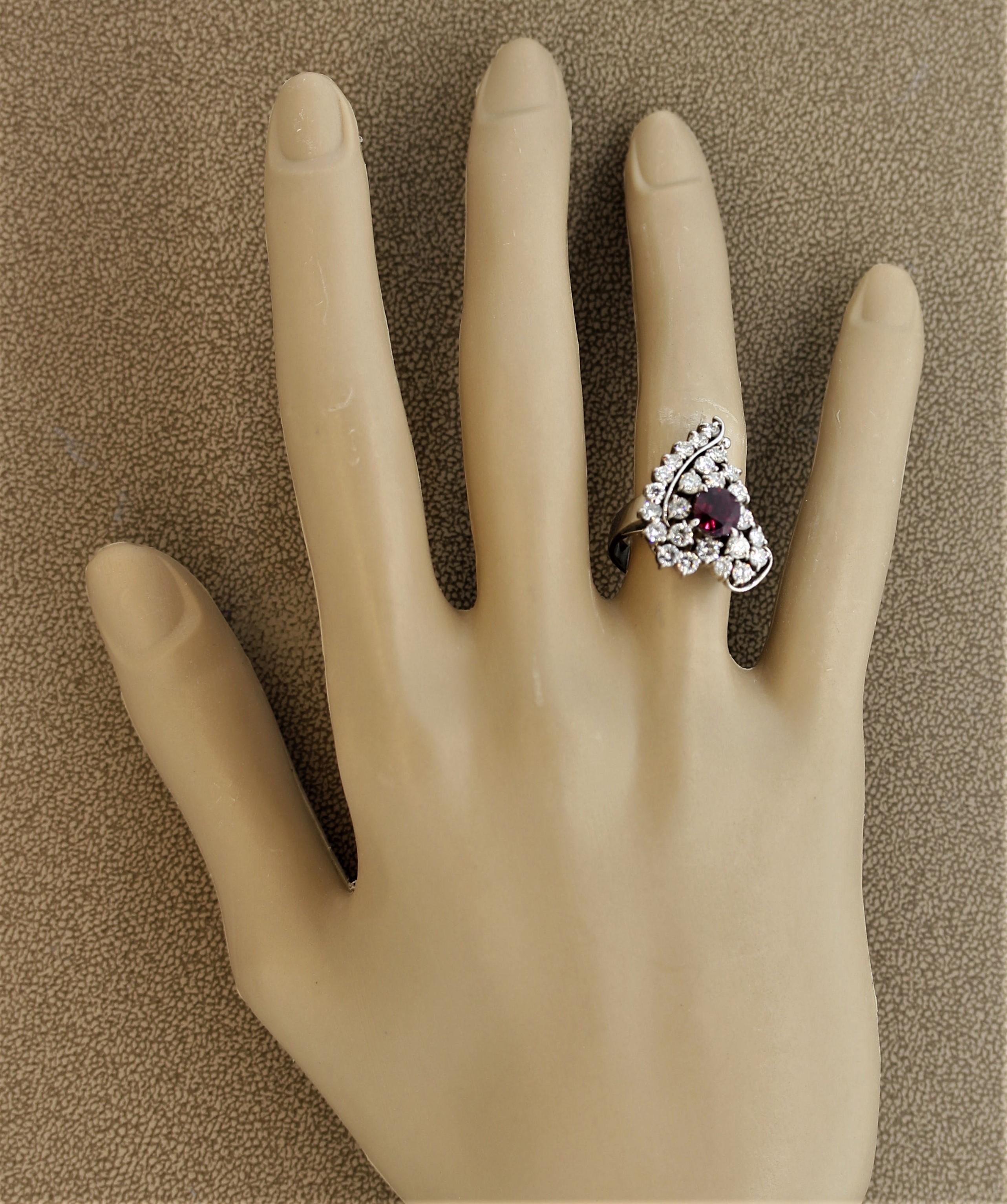 Women's Ruby Diamond Platinum Heart Ring For Sale