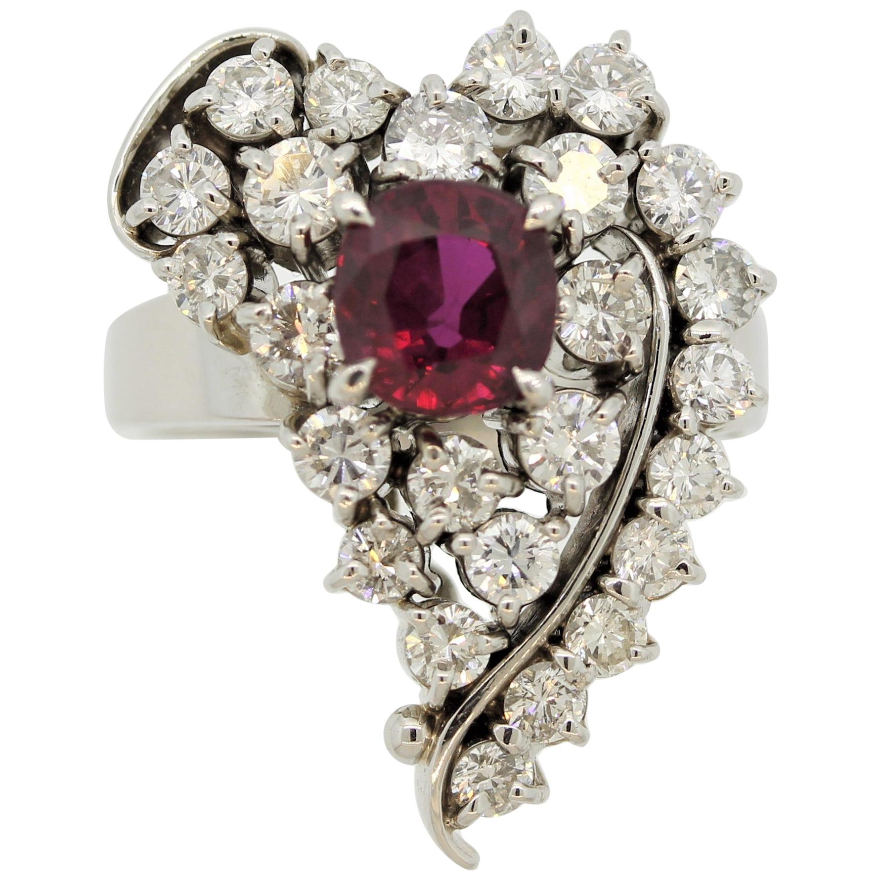 Ruby Diamond Platinum Heart Ring