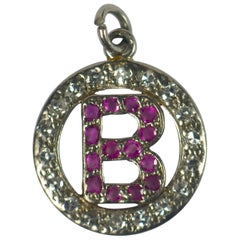 Vintage Ruby Diamond Platinum Letter B Circle Charm