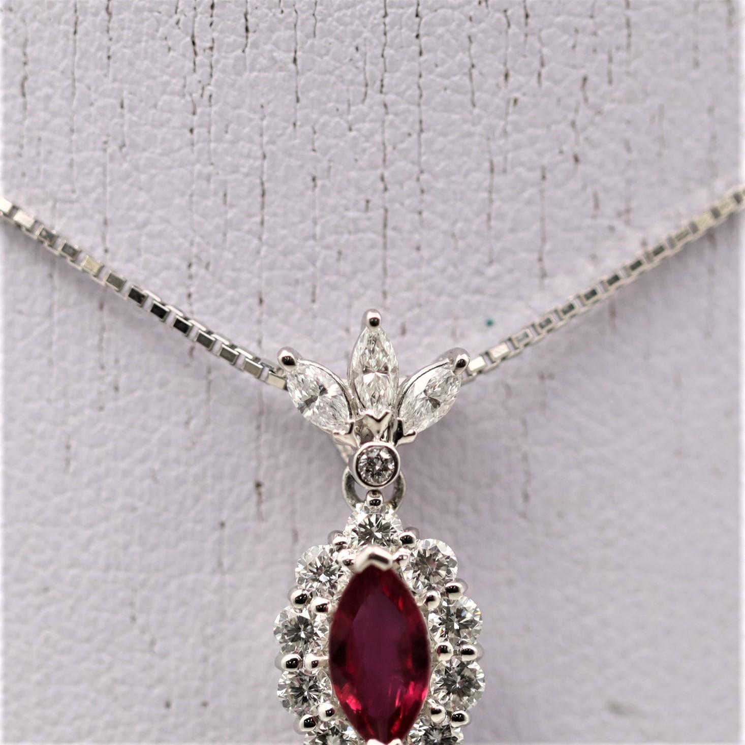 Ruby Diamond Platinum Necklace In New Condition For Sale In Beverly Hills, CA
