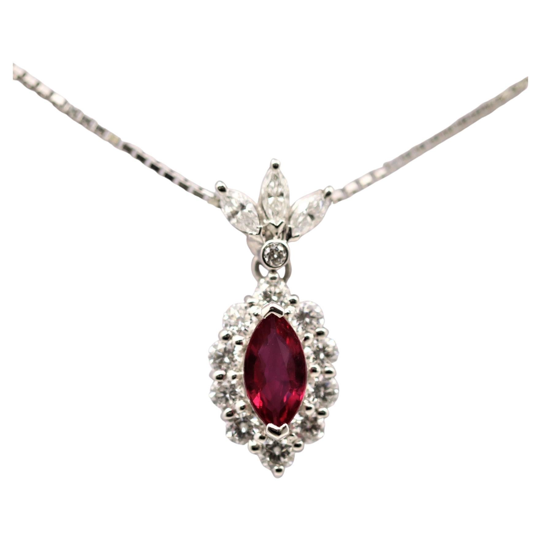 Ruby Diamond Platinum Necklace For Sale