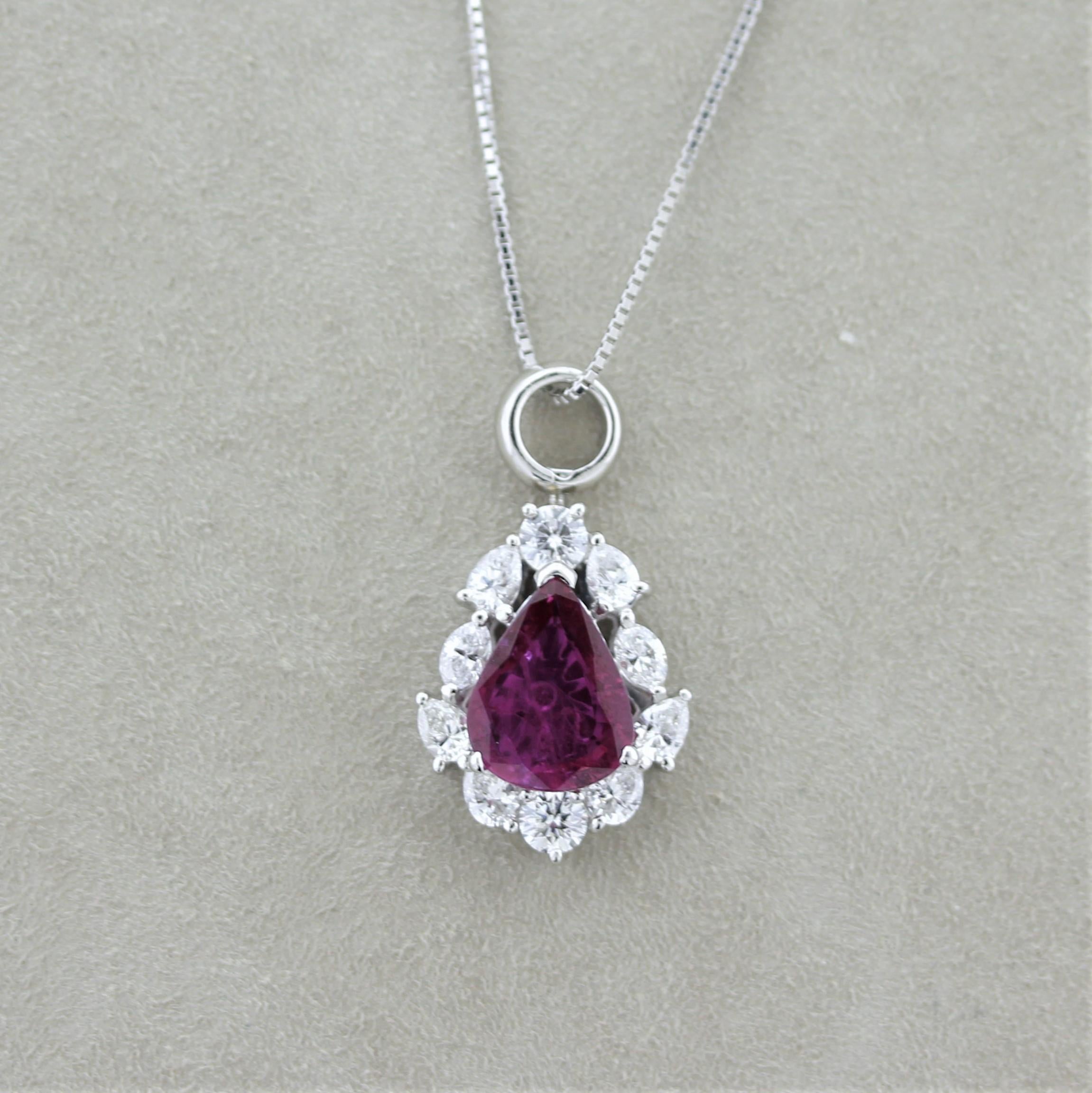 Mixed Cut Ruby Diamond Platinum Pendant For Sale