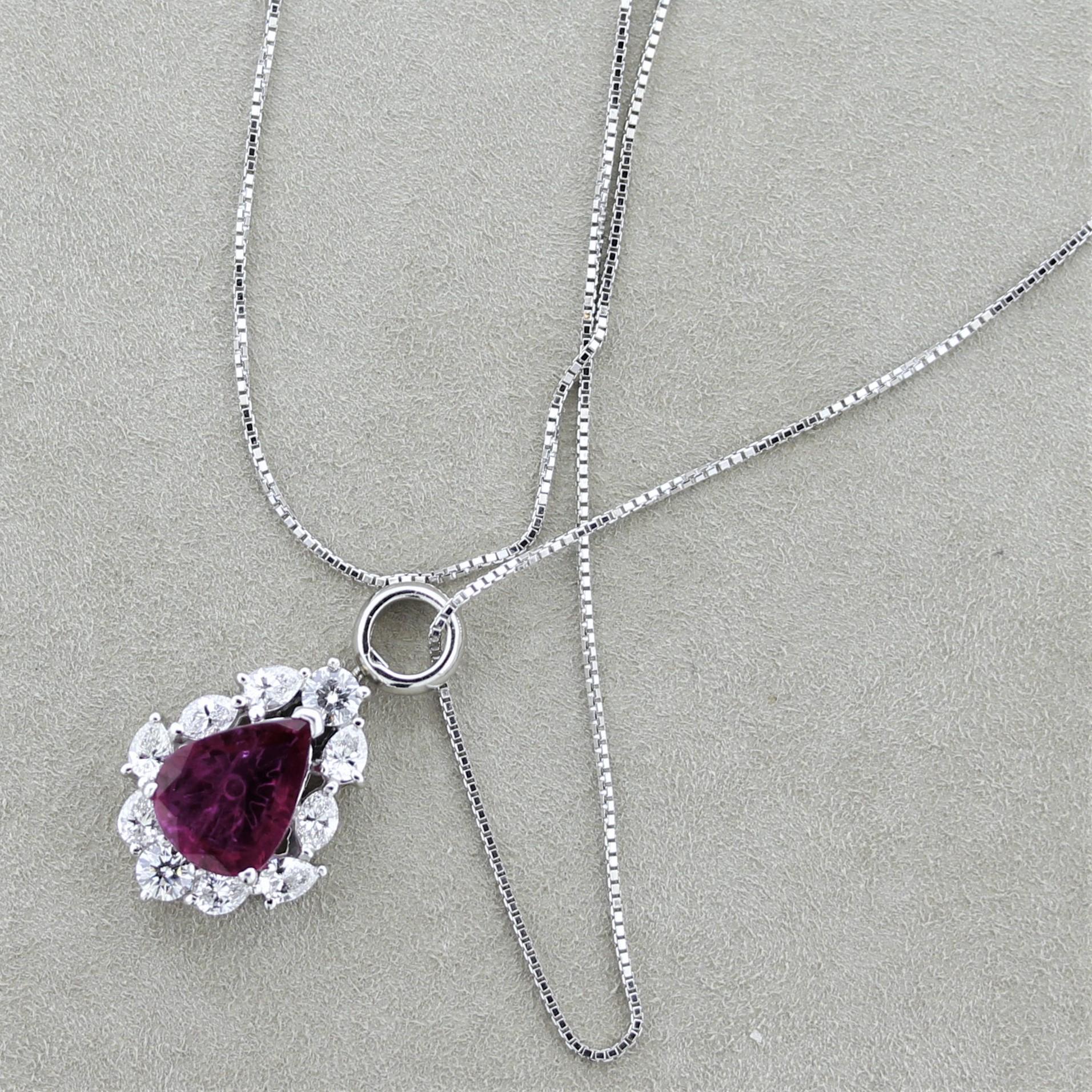 Ruby Diamond Platinum Pendant In New Condition For Sale In Beverly Hills, CA
