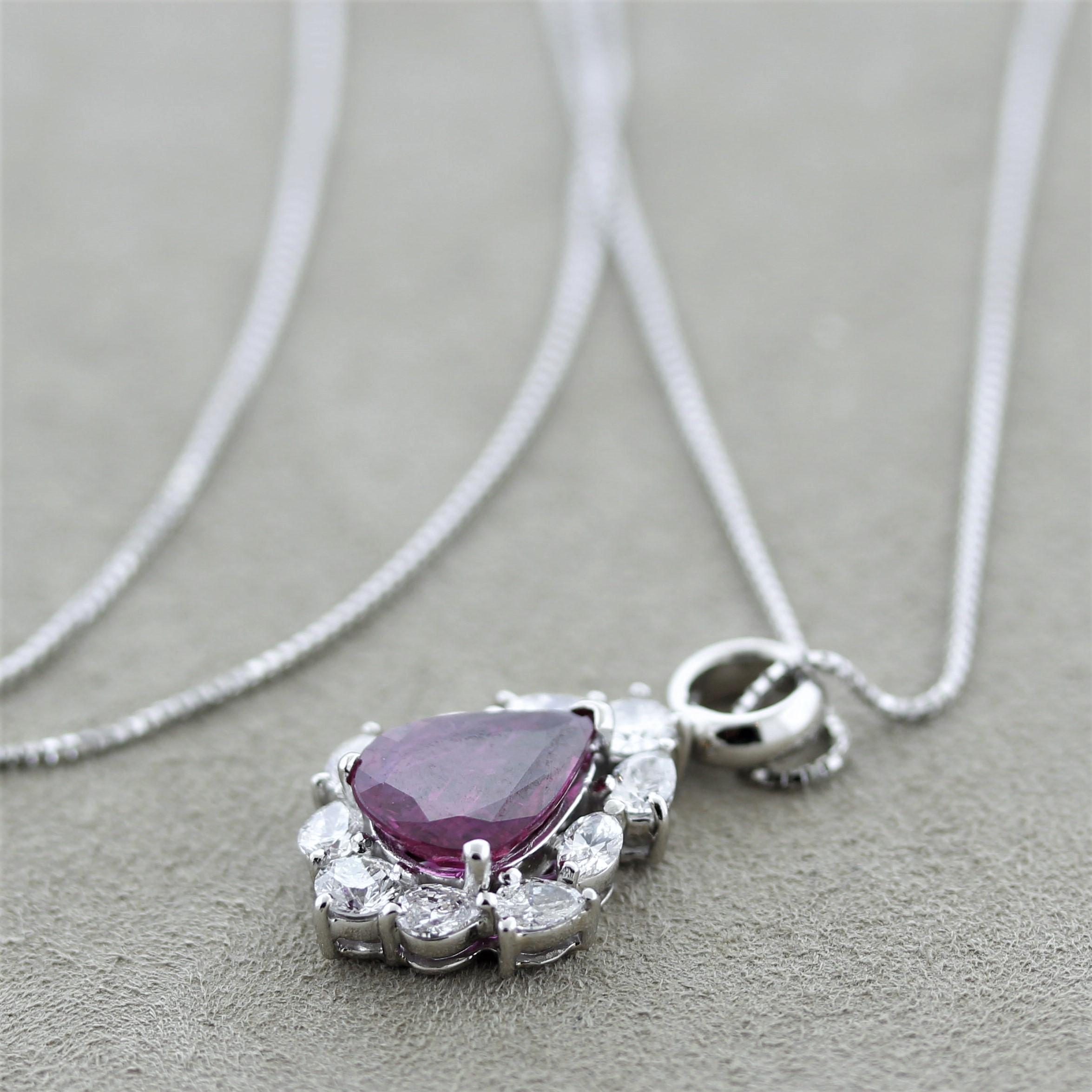 Women's Ruby Diamond Platinum Pendant For Sale