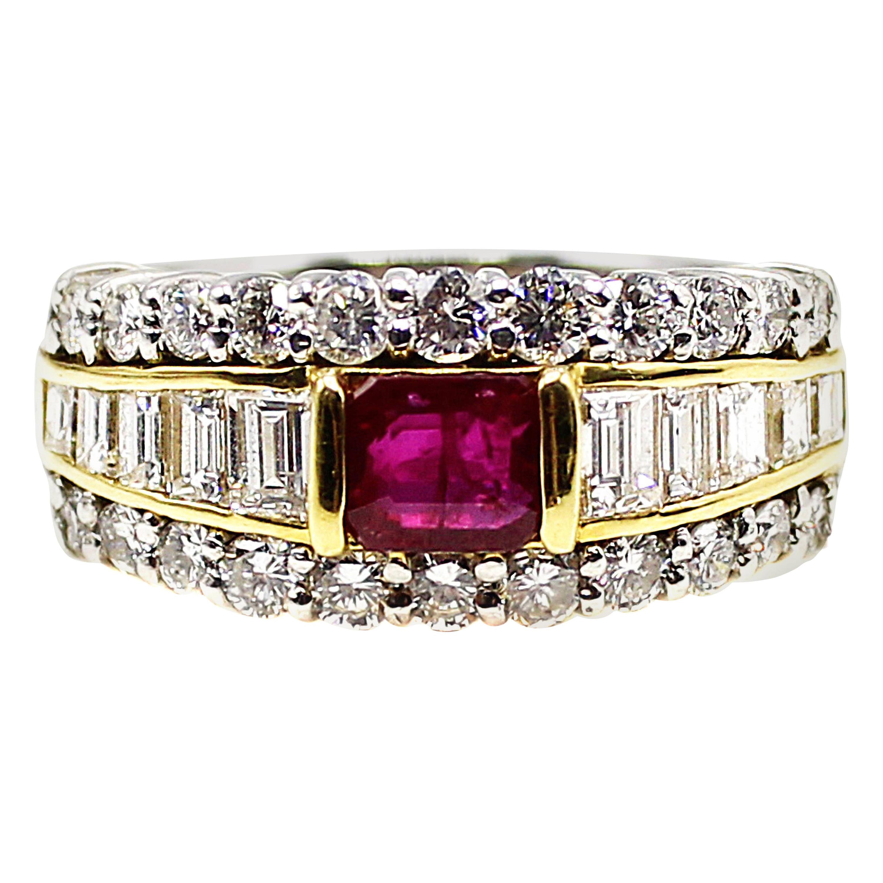 Ruby Diamond Platinum Ring and 18 Karat Yellow Gold Ring